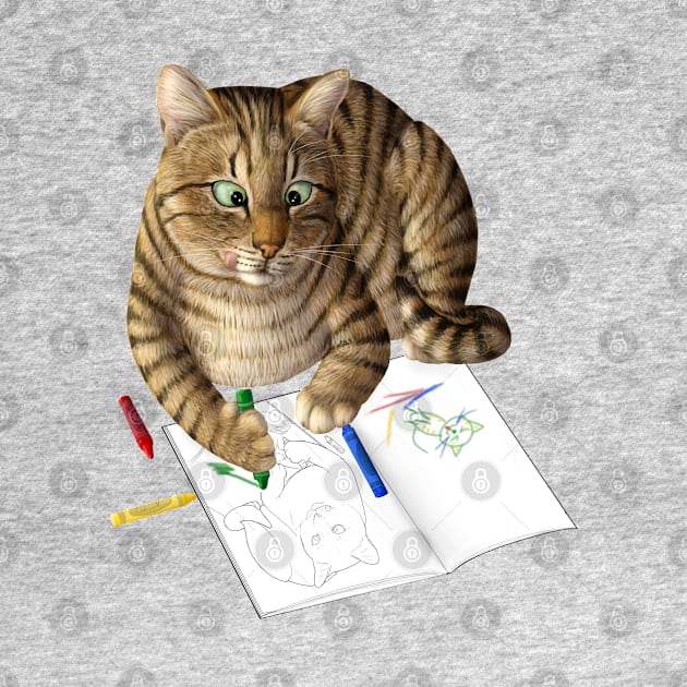 Coloring cat. Tabby cat with coloring book by Mehu Art